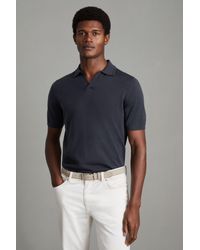 Reiss - Duchie - Blue Smoke Merino Wool Open Collar Polo Shirt - Lyst