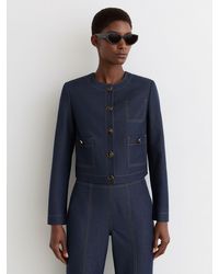 Reiss - Collarless Denim-Look Cropped Jacket - Lyst