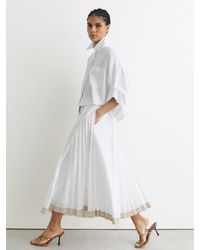 Reiss - Pleated Belted Midi Skirt With Cotton - Lyst