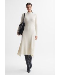 Reiss - Kris - Cream Wool Blend Bodycon Midi Dress - Lyst