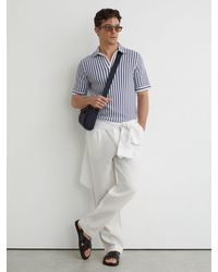 Reiss - Alba - Blue/ Off White Cotton-blend Stripe Knit Polo Shirt, Xxl - Lyst