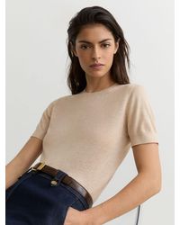 Reiss - Livy - Neutral Short-sleeve Knitted Top With Linen, L (us 12-14) - Lyst