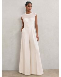 Reiss - Sheer-Panel Wide-Leg Belted Jumpsuit - Lyst