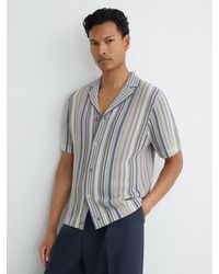 Reiss - Camel Striped Knit Cuban-Collar Shirt - Lyst