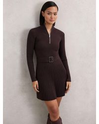 Reiss - Rib-Knit Belted Half-Zip Flippy Dress - Lyst