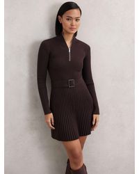 Reiss - Rib-Knit Belted Half-Zip Flippy Dress - Lyst