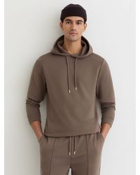 Reiss - Fabien - Brown Interlock Jersey Drawstring Hoodie - Lyst