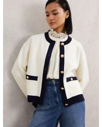 Reiss - Cream & Wool-Cashmere Tipped Cardigan - Lyst