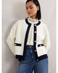 Reiss - Cream & Wool-Cashmere Tipped Cardigan - Lyst
