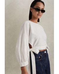 Reiss - Immy - Ivory Cropped Blouson Sleeve Top - Lyst