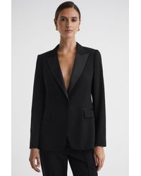 Reiss - Alia - Black Slim Fit Single Breasted Satin Suit Blazer - Lyst