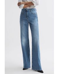 Reiss - Marion - Mid Blue Petite Mid Rise Wide Leg Jeans - Lyst