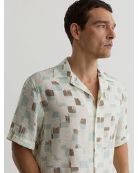 Reiss - Brushstroke-Print Cuban-Collar Shirt - Lyst
