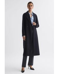 Reiss - Lucia - Navy Relaxed Double Breasted Wool Blindseam Coat - Lyst