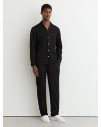 Reiss - Temi - Black Wave-jacquard Cuban-collar Shirt Regular-fit, Xs - Lyst