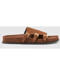 Reiss - Lauren - Tan Suede Buckle-strap Slip-on Sandals, Us 5 (uk 3) - Lyst