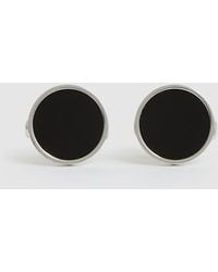 Reiss - Ardley - Silver Tone/onyx Inlaid Round Cufflinks, One - Lyst