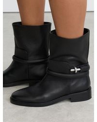 Reiss - Leather Turnlock-Hardware Biker Ankle Boots - Lyst