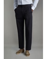 Reiss - Pact - Navy Relaxed Cotton Blend Elasticated Waist Trousers - Lyst