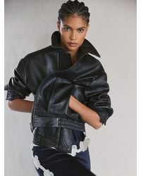 Reiss - Oversize Grained-Leather Bomber Jacket - Lyst