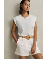 Reiss - Belle - White Linen Belted Shorts - Lyst