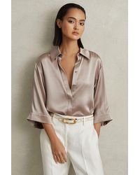 Reiss - Winnie - Champagne Silk Relaxed Sleeve Blouse, Us 6 - Lyst