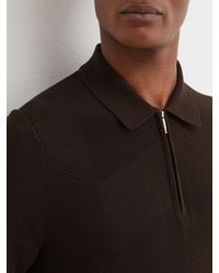 Reiss - Cotton-Blend Chevron-Knit Half-Zip Polo Shirt - Lyst