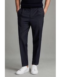 Reiss - Brighton - Navy Relaxed Drawstring Trousers With Turn-ups - Lyst