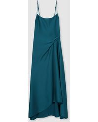 Reiss Eloise Drape Layered Asymmetric Satin Dress in Green | Lyst