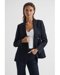 Reiss - Gia - Double Breasted Twill Blazer - Lyst