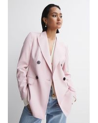 Reiss - Evelyn - Pink Tailored Wool Blend Double Breasted Blazer, Us 10 - Lyst