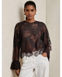 Reiss - Lace Flared Cuff Blouse - Lyst