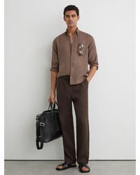 Reiss - Queens - Espresso Brown Linen Regular-fit Button-down Shirt, M - Lyst