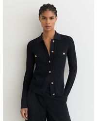 Reiss - Button-Through Knitted Top With Collar - Lyst