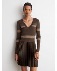 Reiss - Striped Knit Mix Pleated Mini Dress - Lyst