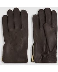 Reiss - Leather Zip-Side Gloves - Lyst
