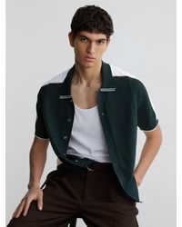 Reiss - Dark & Colour-Block Knit Button-Through Shirt - Lyst