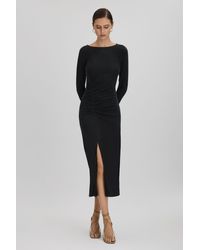 Reiss - Lana - Charcoal Ruched Jersey Midi Dress - Lyst