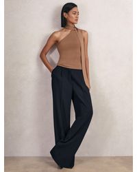 Reiss - Petite Elasticated-Waist Wide-Leg Twill Trousers - Lyst
