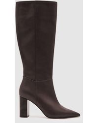 Reiss - Bianca - Burgundy Leather Block-heel Knee-high Boots, Us 6 (uk 4) - Lyst