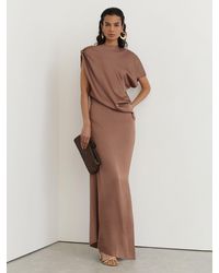 PAIGE - Petite Satin Asymmetric Draped Maxi Dress - Lyst