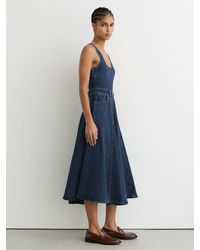 Reiss - Rosie - Indigo Blue Denim Sleeveless Waisted Midi Dress, Us 4 - Lyst
