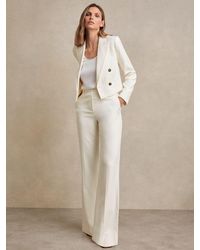 Reiss - Millie - Cream Petite Wide Leg Tailored Trousers, Us 0 - Lyst