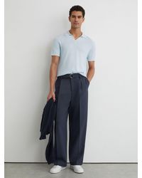Reiss - Redbury - Soft Blue Open-collar Textured-knit Polo Shirt, M - Lyst
