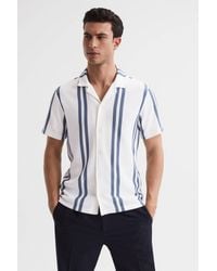 Reiss - Castle - White/air Force Blue Ribbed Striped Cuban Collar Shirt - Lyst