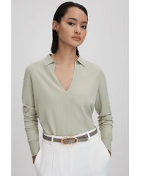 Reiss - Nellie - Sage Knitted Collared V-neck Top - Lyst