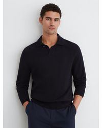 Reiss - Ashdown - Navy Cotton Open-collar Polo Jumper, Xl - Lyst