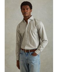 Reiss - Omar - Sage/white Cotton Striped Cutaway Collar Shirt, M - Lyst