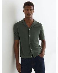 Reiss - Grafton - Kale Green Merino Wool Cuban-collar Shirt, Small - Lyst