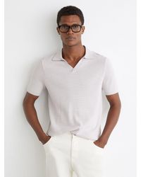 Reiss - Redbury - Soft Grey Open-collar Textured-knit Polo Shirt, L - Lyst